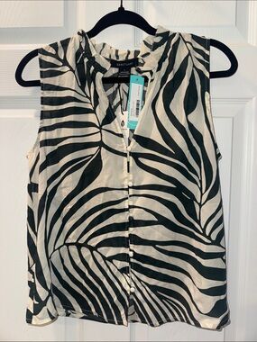 Sanctuary Stitchfix Green & White Leaf-Print Sleeveless Top NWT